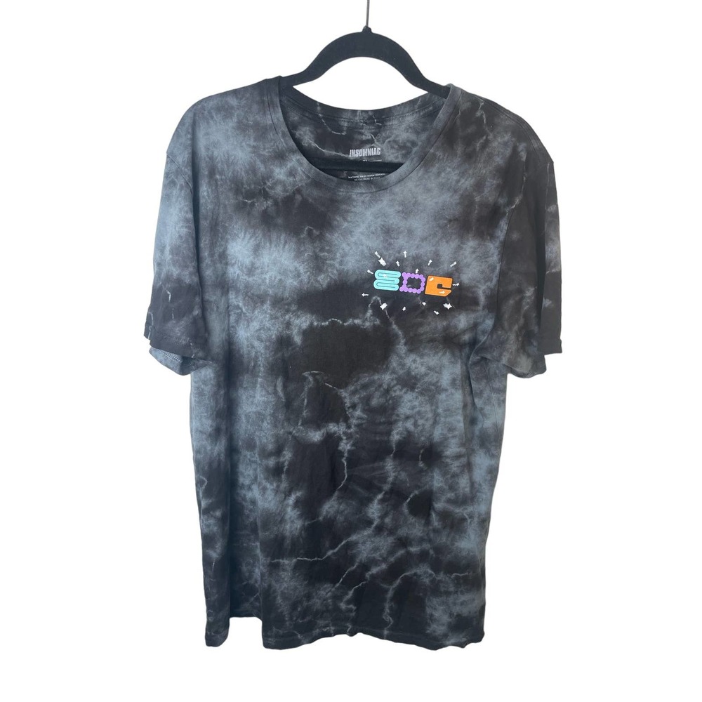 Insomniac Mens EDC Tie Dye Graphic Tee XL Unisex Gray Colorful